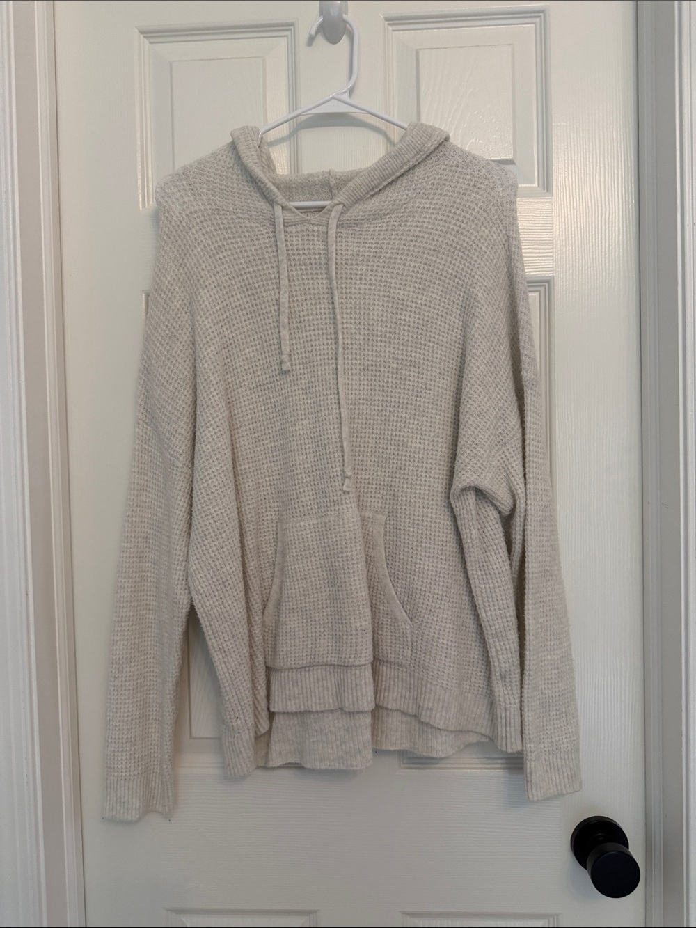 aerie Cream Waffle-Knit Hoodie Sweater Tunic